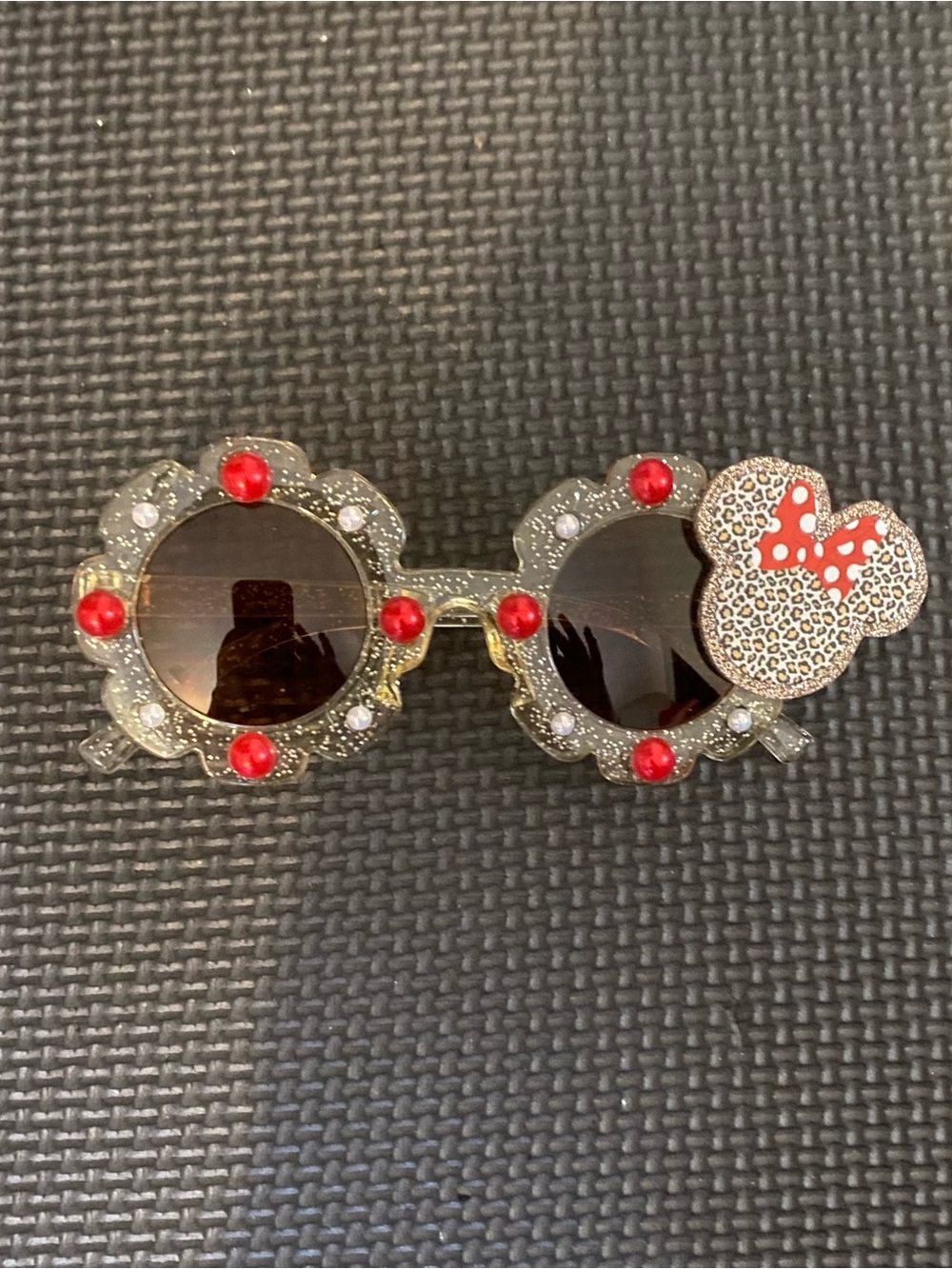 Disney Kids Round Glitter Sunglasses with Red Accent Bow